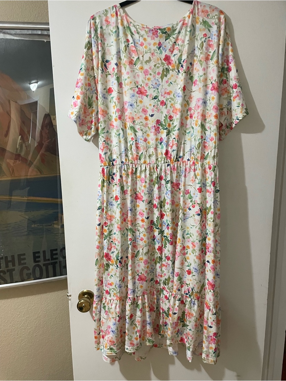 BloomChic Floral Midi Dress in White with Pink, Green & Yellow Accents - Picture 2 of 2